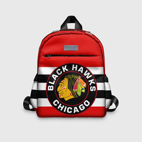 Детский рюкзак 3D с принтом Chicago Blackhawks в Рязани, 100% полиэстер | лямки с регулируемой длиной, сверху петелька, чтобы рюкзак можно было повесить на вешалку. Основное отделение закрывается на молнию, как и внешний карман. Внутри дополнительный карман. По бокам два дополнительных кармашка | Тематика изображения на принте: blackhawks | chicago | индеец | чикаго блээкхокс