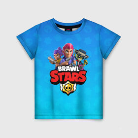 Детская футболка 3D с принтом BRAWL STARS в Рязани, 100% гипоаллергенный полиэфир | прямой крой, круглый вырез горловины, длина до линии бедер, чуть спущенное плечо, ткань немного тянется | Тематика изображения на принте: brawl stars | bull | colt | leon | stars | берли | бо | брок | ворон | джесси | динамайк | дэррил | кольт | леон | мортис | нита | пайпер | пенни | поко | пэм | рикошет | спайк | тара | фрэнк | шелли | эль примо