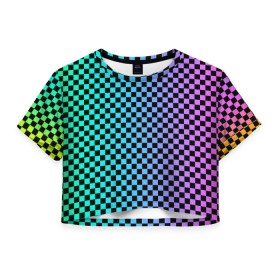 Женская футболка Cropp-top с принтом Checkerboard Color в Рязани, 100% полиэстер | круглая горловина, длина футболки до линии талии, рукава с отворотами | checkerboard | gradient | бойчик | в клетку | в клеточку | градиент | клетка | музыка | орнамент | френдзона | шахматная доска | шашки