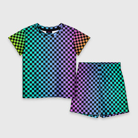 Детский костюм с шортами 3D с принтом Checkerboard Color в Рязани,  |  | checkerboard | gradient | бойчик | в клетку | в клеточку | градиент | клетка | музыка | орнамент | френдзона | шахматная доска | шашки