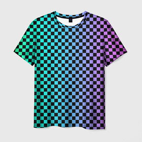 Мужская футболка 3D с принтом Checkerboard Color  в Рязани, 100% полиэфир | прямой крой, круглый вырез горловины, длина до линии бедер | Тематика изображения на принте: checkerboard | gradient | бойчик | в клетку | в клеточку | градиент | клетка | музыка | орнамент | френдзона | шахматная доска | шашки