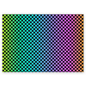 Поздравительная открытка с принтом Checkerboard Color  в Рязани, 100% бумага | плотность бумаги 280 г/м2, матовая, на обратной стороне линовка и место для марки
 | checkerboard | gradient | бойчик | в клетку | в клеточку | градиент | клетка | музыка | орнамент | френдзона | шахматная доска | шашки