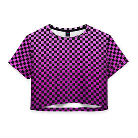 Женская футболка Cropp-top с принтом Checkerboard Color в Рязани, 100% полиэстер | круглая горловина, длина футболки до линии талии, рукава с отворотами | checkerboard | gradient | бойчик | в клетку | в клеточку | градиент | клетка | музыка | орнамент | френдзона | шахматная доска | шашки