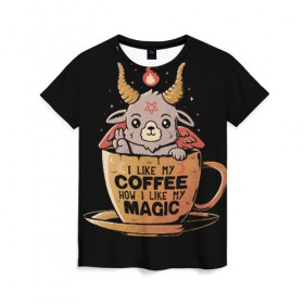 Женская футболка 3D с принтом How I Like My Coffee в Рязани, 100% полиэфир ( синтетическое хлопкоподобное полотно) | прямой крой, круглый вырез горловины, длина до линии бедер | coffee | diy | espresso | how | like | lol | my | как | кофе | лол | мой | монстрик | рога | сделай сам | сказка | эспрессо
