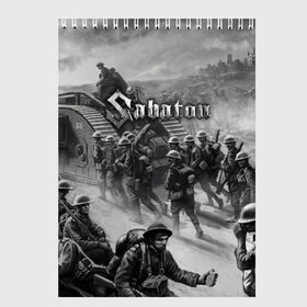 Скетчбук с принтом Sabaton в Рязани, 100% бумага
 | 48 листов, плотность листов — 100 г/м2, плотность картонной обложки — 250 г/м2. Листы скреплены сверху удобной пружинной спиралью | battle metal | primo victoria | sabaton | the art of war | the great war | группа | йоаким броден | латный ботинок | метал | пауэр | рыцарские доспехи | сабатон | собатон | хэви