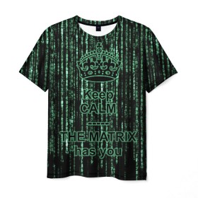 Мужская футболка 3D с принтом THE MATRIX HAS YOU в Рязани, 100% полиэфир | прямой крой, круглый вырез горловины, длина до линии бедер | matrix | андерсон | киану | код | компьютер. монитор. пк | матрица | послание | ривз | сообщение | томас
