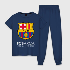 Женская пижама хлопок с принтом FC BARCELONA (BARCA) в Рязани, 100% хлопок | брюки и футболка прямого кроя, без карманов, на брюках мягкая резинка на поясе и по низу штанин | barca | barcelona | fc barca | барка | барселона