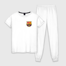 Женская пижама хлопок с принтом FC BARCELONA в Рязани, 100% хлопок | брюки и футболка прямого кроя, без карманов, на брюках мягкая резинка на поясе и по низу штанин | barca | barcelona | fc barca | барка | барселона