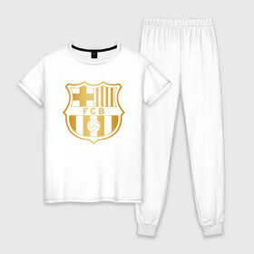 Женская пижама хлопок с принтом FC BARCELONA (BARCA) в Рязани, 100% хлопок | брюки и футболка прямого кроя, без карманов, на брюках мягкая резинка на поясе и по низу штанин | barca | barcelona | fc barca | барка | барселона