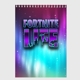 Скетчбук с принтом Fortnite LIFE в Рязани, 100% бумага
 | 48 листов, плотность листов — 100 г/м2, плотность картонной обложки — 250 г/м2. Листы скреплены сверху удобной пружинной спиралью | Тематика изображения на принте: battle | fortnite | funny | kills | royale | save | season | the | twitch | world | битва | борьба | зомби | королевская | оружие | скины | стратегия | фортнайт