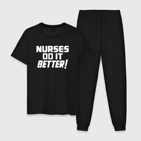 Мужская пижама хлопок с принтом Nurses do it better в Рязани, 100% хлопок | брюки и футболка прямого кроя, без карманов, на брюках мягкая резинка на поясе и по низу штанин
 | led | led zep | led zeppelin | ledzep | lz | zoso | группа | джимми пейдж | джон генри бонэм | джон пол джонс | зосо | лед зепелен | лед зеппелин | ледзепелен | ледзеппелин | роберт плант | рок