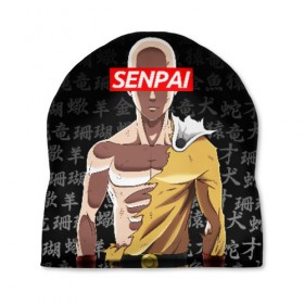 Шапка 3D с принтом SENPAI ONE PUNCH MAN в Рязани, 100% полиэстер | универсальный размер, печать по всей поверхности изделия | one punch man | onepunchman | oppai | saitama | ван панч мен | ванпанчмен | макото миядзаки | сайтама | человек один удар