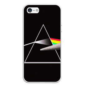 Чехол для iPhone 5/5S матовый с принтом PINK FLOYD в Рязани, Силикон | Область печати: задняя сторона чехла, без боковых панелей | Тематика изображения на принте: music | pink floyd | the dark side of the moon | космос | луна | музыка | пинк флойд | призма | рок | треугольник | триангулярная призма