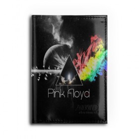 Обложка для автодокументов с принтом PINK FLOYD в Рязани, натуральная кожа |  размер 19,9*13 см; внутри 4 больших “конверта” для документов и один маленький отдел — туда идеально встанут права | music | pink floyd | the dark side of the moon | космос | луна | музыка | пинк флойд | призма | рок | треугольник | триангулярная призма