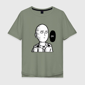 Мужская футболка хлопок Oversize с принтом ONE-PUNCH MAN - OK в Рязани, 100% хлопок | свободный крой, круглый ворот, “спинка” длиннее передней части | one punch man | onepunchman | oppai | saitama | ван панч мен | ванпанчмен | макото миядзаки | сайтама | человек один удар