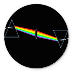 Коврик для мышки круглый с принтом PINK FLOYD в Рязани, резина и полиэстер | круглая форма, изображение наносится на всю лицевую часть | music | pink floyd | the dark side of the moon | космос | луна | музыка | пинк флойд | призма | рок | треугольник | триангулярная призма