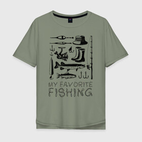 Мужская футболка хлопок Oversize с принтом Моя любимая рыбалка в Рязани, 100% хлопок | свободный крой, круглый ворот, “спинка” длиннее передней части | cap | coil | fishing | fishing line | float | hook | pike | spinning | spoon | trout | wellingtons | блесна | катушка | крючок | леска | поплавок | рыбалка | сапоги | спиннинг | форель | шляпа | щука