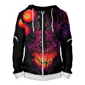 Мужская толстовка 3D на молнии с принтом CS GO hyper beast skin в Рязани, 100% полиэстер | длина до линии бедра, манжеты и пояс оформлены мягкой тканевой резинкой, двухслойный капюшон со шнурком для регулировки, спереди молния, по бокам два кармана | 