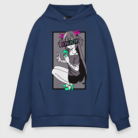 Мужское худи Oversize хлопок с принтом Enjoy Anime Art в Рязани, френч-терри — 70% хлопок, 30% полиэстер. Мягкий теплый начес внутри —100% хлопок | боковые карманы, эластичные манжеты и нижняя кромка, капюшон на магнитной кнопке | Тематика изображения на принте: anime | aquarell | enjoy | flowers | glitch | retrowave | sad | sadness | vaporwave | акварель | аниме | анимэ | глитч | глич | грустно | грустный | грусть | надписи | цветы