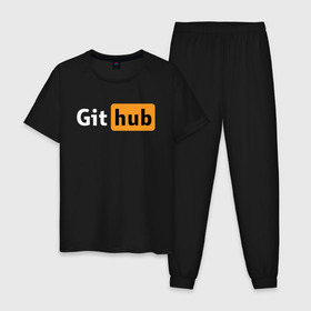 Мужская пижама хлопок с принтом Git Hub в Рязани, 100% хлопок | брюки и футболка прямого кроя, без карманов, на брюках мягкая резинка на поясе и по низу штанин
 | git hub | github | it | кодинг