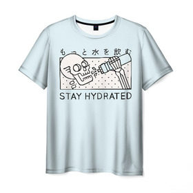 Мужская футболка 3D с принтом STAY HYDRATED в Рязани, 100% полиэфир | прямой крой, круглый вырез горловины, длина до линии бедер | death | japan | skeleton | sport | vegan | water | yoga | веган | вегетарианство | вода | йога | скелет | спорт | хэллоуин | череп | япония