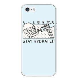 Чехол для iPhone 5/5S матовый с принтом STAY HYDRATED в Рязани, Силикон | Область печати: задняя сторона чехла, без боковых панелей | Тематика изображения на принте: death | japan | skeleton | sport | vegan | water | yoga | веган | вегетарианство | вода | йога | скелет | спорт | хэллоуин | череп | япония