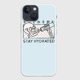 Чехол для iPhone 13 mini с принтом STAY HYDRATED в Рязани,  |  | Тематика изображения на принте: death | japan | skeleton | sport | vegan | water | yoga | веган | вегетарианство | вода | йога | скелет | спорт | хэллоуин | череп | япония