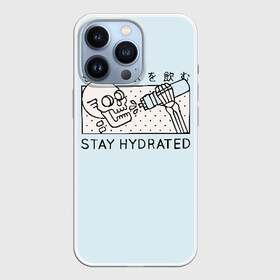 Чехол для iPhone 13 Pro с принтом STAY HYDRATED в Рязани,  |  | Тематика изображения на принте: death | japan | skeleton | sport | vegan | water | yoga | веган | вегетарианство | вода | йога | скелет | спорт | хэллоуин | череп | япония