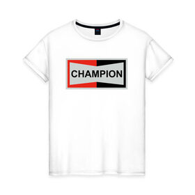 Женская футболка хлопок с принтом Champion в Рязани, 100% хлопок | прямой крой, круглый вырез горловины, длина до линии бедер, слегка спущенное плечо | champion | однажды в голливуде | чемпион
