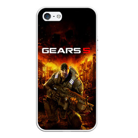 Чехол для iPhone 5/5S матовый с принтом GEARS 5 в Рязани, Силикон | Область печати: задняя сторона чехла, без боковых панелей | alien | combat | fight | game | gears 5 | gears of war | gun | human | man | monsters | powerful | saw | strong | war | weapon | игры