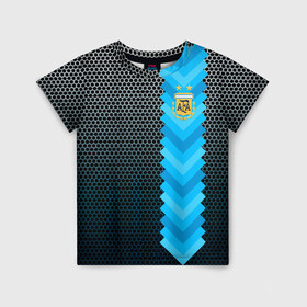 Детская футболка 3D с принтом Аргентина форма  в Рязани, 100% гипоаллергенный полиэфир | прямой крой, круглый вырез горловины, длина до линии бедер, чуть спущенное плечо, ткань немного тянется | аргентина | атрибутика | бег | победа | поле | сборная | соты | спорт | узор | футбол