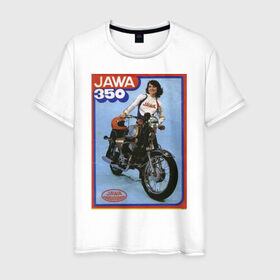 Мужская футболка хлопок с принтом Ява в Рязани, 100% хлопок | прямой крой, круглый вырез горловины, длина до линии бедер, слегка спущенное плечо. | jawa | jawa 350 | jawa мотоциклы | купить jawa | мотоцикл | мотоцикл ява | ява | ява 350