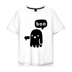 Мужская футболка хлопок Oversize с принтом Boo в Рязани, 100% хлопок | свободный крой, круглый ворот, “спинка” длиннее передней части | 19 | 2019 | boo | ghost | halloween | бу | ведьма | зло | картинка | нечисть | приведение | призрак | прикольная | тыква | тьма | ужас | хелловин | хеллоувин | хэллоуин