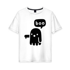 Женская футболка хлопок Oversize с принтом Boo в Рязани, 100% хлопок | свободный крой, круглый ворот, спущенный рукав, длина до линии бедер
 | 19 | 2019 | boo | ghost | halloween | бу | ведьма | зло | картинка | нечисть | приведение | призрак | прикольная | тыква | тьма | ужас | хелловин | хеллоувин | хэллоуин