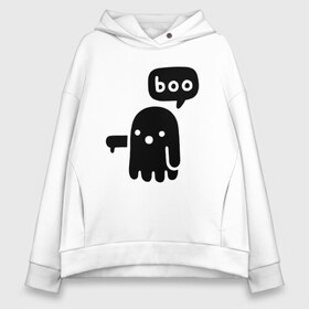 Женское худи Oversize хлопок с принтом Boo в Рязани, френч-терри — 70% хлопок, 30% полиэстер. Мягкий теплый начес внутри —100% хлопок | боковые карманы, эластичные манжеты и нижняя кромка, капюшон на магнитной кнопке | 19 | 2019 | boo | ghost | halloween | бу | ведьма | зло | картинка | нечисть | приведение | призрак | прикольная | тыква | тьма | ужас | хелловин | хеллоувин | хэллоуин