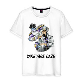 Мужская футболка хлопок с принтом Yare Yare Daze в Рязани, 100% хлопок | прямой крой, круглый вырез горловины, длина до линии бедер, слегка спущенное плечо. | anime | jojo | senpai | tian | аниме | анимэ | джоджо | ониме | онимэ | сенпай | тян