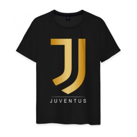 Мужская футболка хлопок с принтом JUVENTUS GOLDEN LOGO в Рязани, 100% хлопок | прямой крой, круглый вырез горловины, длина до линии бедер, слегка спущенное плечо. | cr7 | juve | juventus | ronaldo | роналдо | ювентус