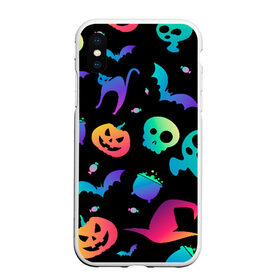 Чехол для iPhone XS Max матовый с принтом Rainbow Halloween в Рязани, Силикон | Область печати: задняя сторона чехла, без боковых панелей | diy | ghost | halloween | horror | makeup | scary | trick or treat | вампир | ведьма | кошка | луна | магия | новинки | ночь | тыква | хэллоуин