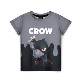 Детская футболка 3D с принтом BRAWL STARS CROW в Рязани, 100% гипоаллергенный полиэфир | прямой крой, круглый вырез горловины, длина до линии бедер, чуть спущенное плечо, ткань немного тянется | Тематика изображения на принте: android | brawl stars | colt | crow | games | leon | penny | poco. | shelly | spike | wanted | брав | бравл старс | звезды | игры | мобильные игры | старс