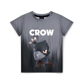 Детская футболка 3D с принтом BRAWL STARS CROW в Рязани, 100% гипоаллергенный полиэфир | прямой крой, круглый вырез горловины, длина до линии бедер, чуть спущенное плечо, ткань немного тянется | android | brawl stars | colt | crow | games | leon | penny | poco. | shelly | spike | wanted | брав | бравл старс | звезды | игры | мобильные игры | старс