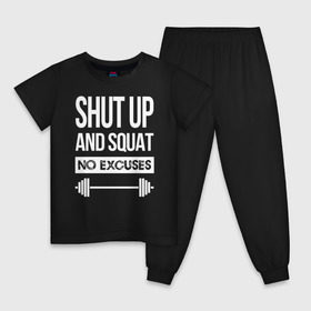 Детская пижама хлопок с принтом Shut Up and squat в Рязани, 100% хлопок |  брюки и футболка прямого кроя, без карманов, на брюках мягкая резинка на поясе и по низу штанин
 | no excuses | powerliting | shut up | squat