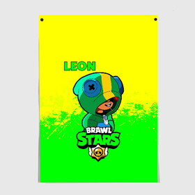 Постер с принтом Brawl Stars LEON в Рязани, 100% бумага
 | бумага, плотность 150 мг. Матовая, но за счет высокого коэффициента гладкости имеет небольшой блеск и дает на свету блики, но в отличии от глянцевой бумаги не покрыта лаком | brawl | brawl stars | crow | leon | stars | бравл | бравл старс | браво старс | игра | компьютерная | кров | леон | онлайн | старс