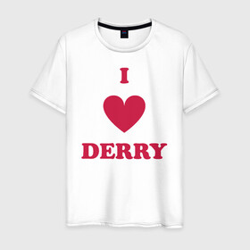 Мужская футболка хлопок с принтом I Love Derry в Рязани, 100% хлопок | прямой крой, круглый вырез горловины, длина до линии бедер, слегка спущенное плечо. | Тематика изображения на принте: clown | derry | it | lover | pennywise | stephen king | дерри | клоун | оно | пеннивайз | стивен кинг