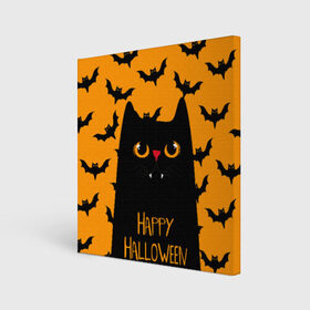 Холст квадратный с принтом Happy halloween в Рязани, 100% ПВХ |  | Тематика изображения на принте: halloween | horror | вампир | кот | кот вампир | котик | кошка | летучие мыши | мыши | пятница 13 | страшилки | страшно | ужасы | хоррор | хэллоуин