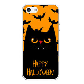 Чехол для iPhone 5/5S матовый с принтом Happy halloween в Рязани, Силикон | Область печати: задняя сторона чехла, без боковых панелей | halloween | horror | вампир | кот | кот вампир | котик | кошка | летучие мыши | мыши | пятница 13 | страшилки | страшно | ужасы | хоррор | хэллоуин