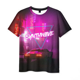 Мужская футболка 3D с принтом SYNTHWAVE / RETROWAVE в Рязани, 100% полиэфир | прямой крой, круглый вырез горловины, длина до линии бедер | hotline miami | neon | new retro wave | outrun | outrun electro | retro | retrowave | synth | synthwave | неон | ретро | хотлайн майами