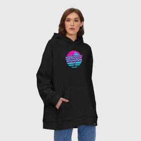 Худи SuperOversize хлопок с принтом RETROWAVE в Рязани, 70% хлопок, 30% полиэстер, мягкий начес внутри | карман-кенгуру, эластичная резинка на манжетах и по нижней кромке, двухслойный капюшон
 | hotline miami | neon | new retro wave | outrun | outrun electro | retro | retrowave | synth | synthwave | неон | ретро | хотлайн майами