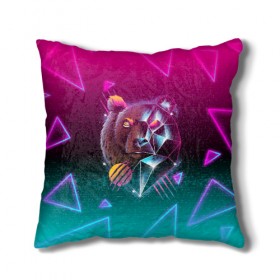 Подушка 3D с принтом RETRO CYBER BEAR NEON в Рязани, наволочка – 100% полиэстер, наполнитель – холлофайбер (легкий наполнитель, не вызывает аллергию). | состоит из подушки и наволочки. Наволочка на молнии, легко снимается для стирки | hotline miami | neon | new retro wave | outrun | outrun electro | retro | retrowave | synth | synthwave | медведь | неон | ретро | хотлайн майами