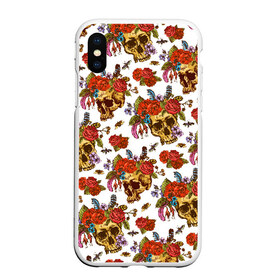 Чехол для iPhone XS Max матовый с принтом Skulls and Roses в Рязани, Силикон | Область печати: задняя сторона чехла, без боковых панелей | Тематика изображения на принте: flowers | halloween | rose | skull | tattoo | жуки | насекомые | роза | тату | татуировка | хеллоуин | хэллоуин | цветок | цветы | череп