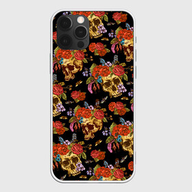 Чехол для iPhone 12 Pro с принтом Skulls and Roses в Рязани, силикон | область печати: задняя сторона чехла, без боковых панелей | Тематика изображения на принте: flowers | halloween | rose | skull | tattoo | жуки | насекомые | роза | тату | татуировка | хеллоуин | хэллоуин | цветок | цветы | череп